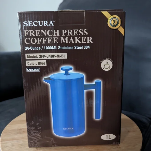 Secura French Press Stainless Steel Blue Coffee Maker - Picture 7 of 10